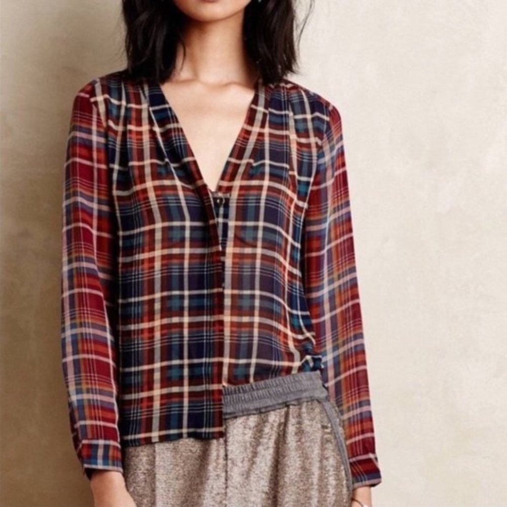Anthropologie Maeve sheer plaid top